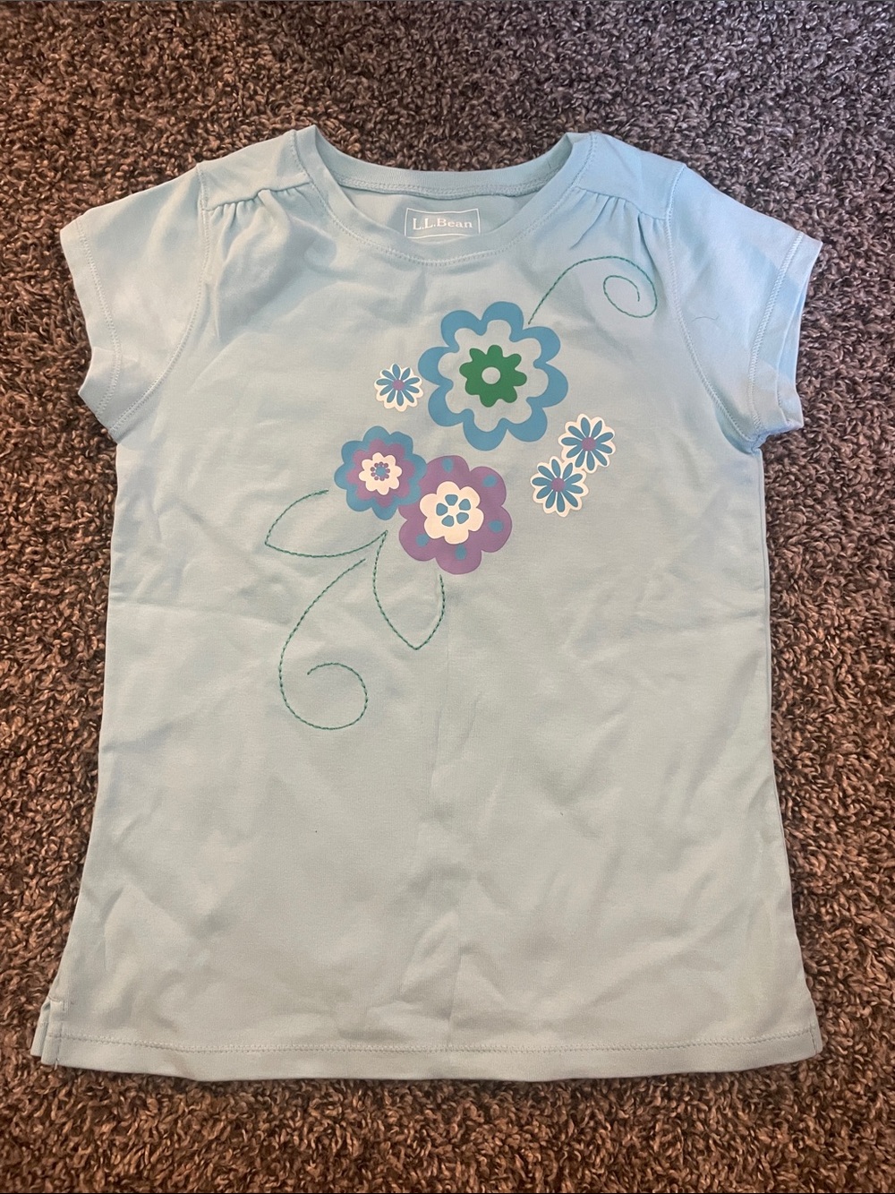 L.L. Bean Light Blue Tee with Multicolor Floral Graphic